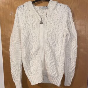 SAOL Cable Knit Zip Cardigan Ireland Merino Wool Sz Xs
